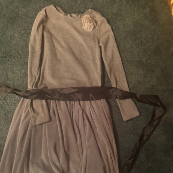 Girls 6x dress--gray tulle bottom with sweater that goes over satin top. - Picture 1 of 2
